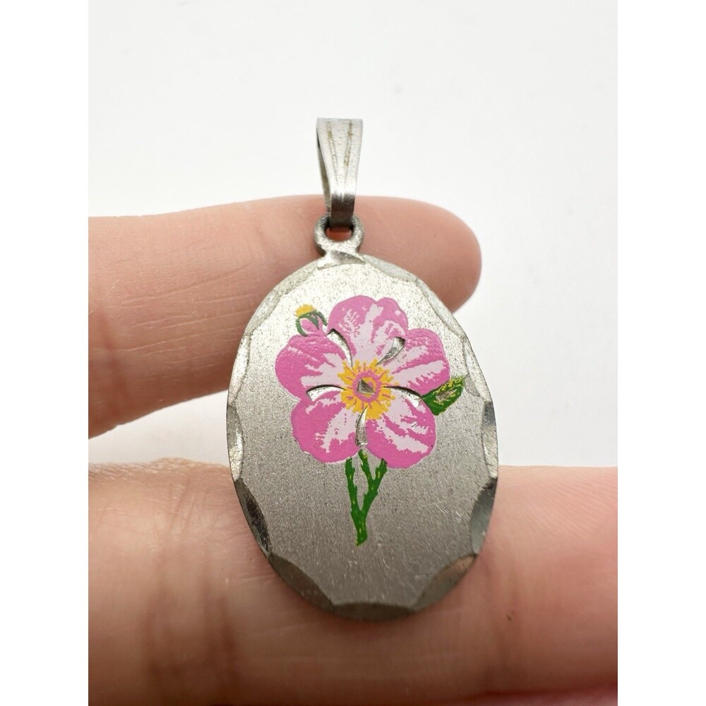 Vintage Blackinton Pewter Pink Floral Pendant